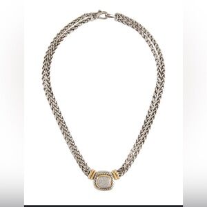 DAVID YURMAN David Yurman double sterling wheat chain with pave diamond pendant